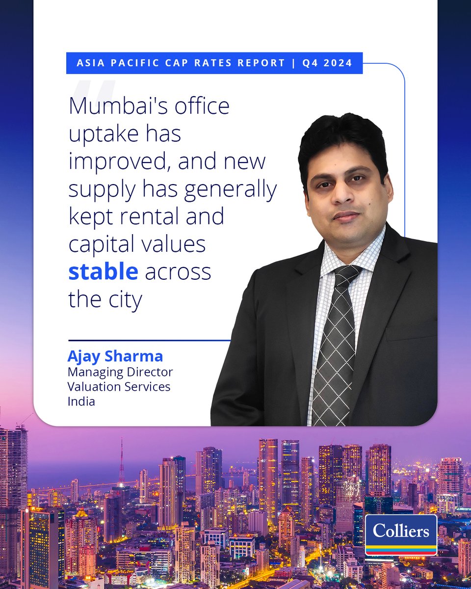 colliers_ind's tweet photo. We are pleased to bring you the Q4 2024 APAC Cap Rate Report.
Learn more - https://t.co/TAtHvkqxrs
#ColliersIndia #IndiaRealEstate #ColliersResearch #InvestmentInsights #CapRates #markettrends #commercialrealestate https://t.co/V3KmYyQznm
