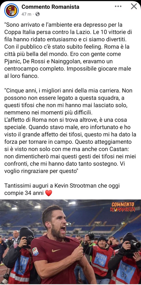 Che fenomeno, peccato un grandissimo giocatore ma gli infortuni l'hanno rovinato. Ti vogliamo bene auguri Kevin #strootman
