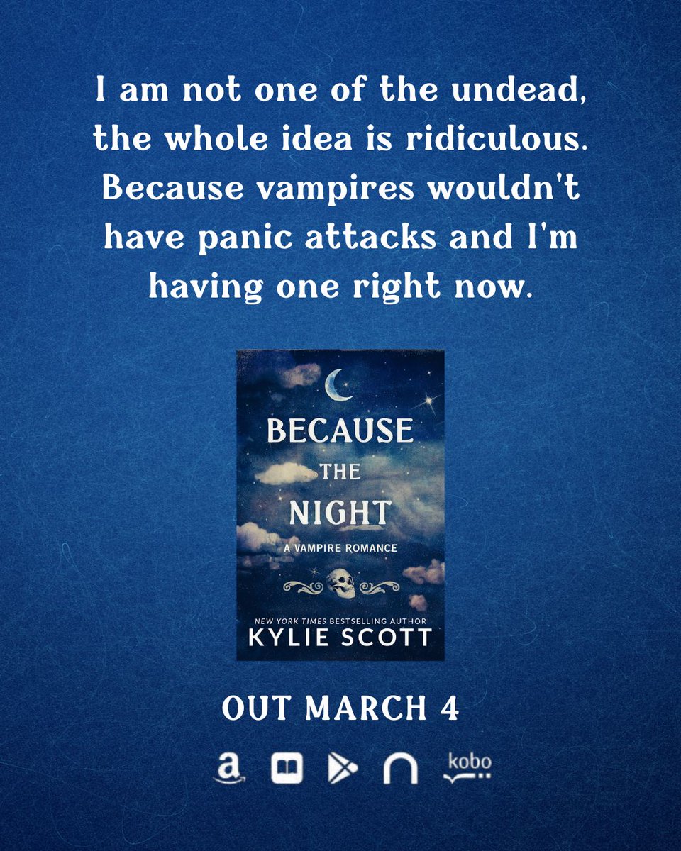 ✨TEASER: BECAUSE THE NIGHT
A Vampire Romance by @authorkyliescott Is coming March 4th!
#PreOrderHere 

kyliescott.com/books/because-…

Waking a monster from its sleep is never a good idea.

<a href="/theauthoragency/">The Authors Agency</a>