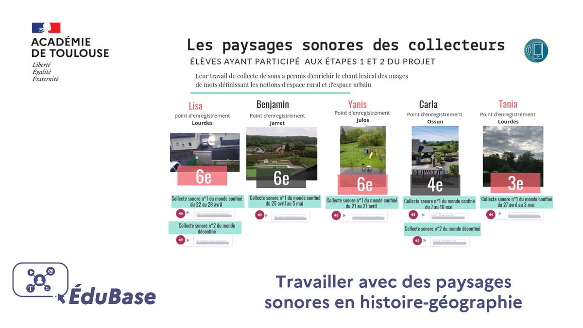 [Scénario pédagogique #Édubase] 🏞️ 🔊
Travailler avec des paysages sonores en histoire-géographie par  <a href="/actoulouse/">Académie de Toulouse</a> :
☑️ Éléments théoriques
☑️ Pistes d'utilisation en histoire et géographie
edubase.eduscol.education.fr/fiche/19301