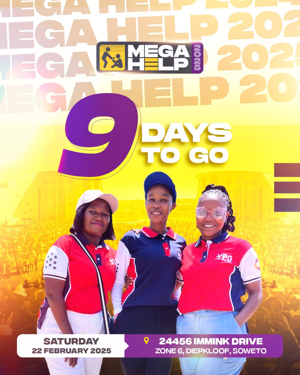 vygsa_official's tweet image. 9️⃣ days means we ain’t working with double digits no mo’🤩

#VYG #VYGSA #MegaHelp #MH25 #Event #MegaHelp2025 #Mzansi #SouthAfrica
