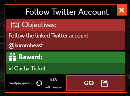 Triggerdoom's tweet photo. @kurorobeast already followed since yesterday but this quest is still verrifying, cant get the free ticks https://t.co/2jPFw74AWq