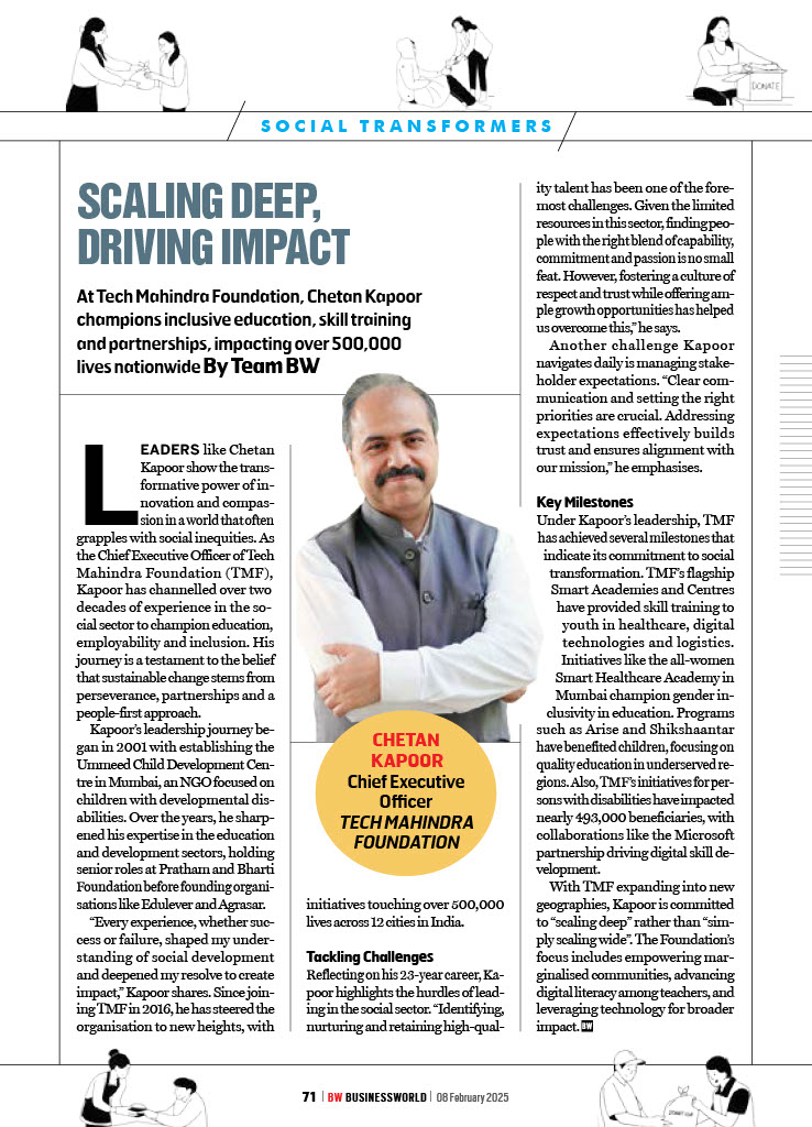 BW Businessworld (@bwbusinessworld) on Twitter photo At <a href="/techmahindracsr/">Tech Mahindra Foundation</a>, <a href="/_chetankapoor/">Chetan Kapoor</a> champions inclusive education, skill training and partnerships, impacting over 500,000 lives nationwide
Read More: ow.ly/nskw50UZ96H
#SkillTraining #TechMahindra #SocialImpact #Empowerment #ChangeMakers At <a href="/techmahindracsr/">Tech Mahindra Foundation</a>, <a href="/_chetankapoor/">Chetan Kapoor</a> champions inclusive education, skill training and partnerships, impacting over 500,000 lives nationwide
Read More: ow.ly/nskw50UZ96H
#SkillTraining #TechMahindra #SocialImpact #Empowerment #ChangeMakers