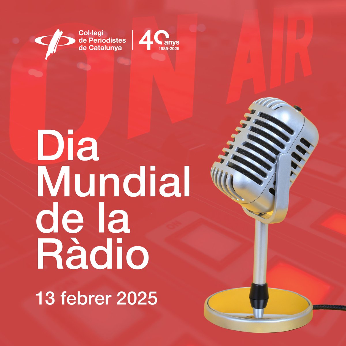 Col·legi de Periodistes de Catalunya (@periodistes_cat) on Twitter photo 📻Celebrem el #DiaMundialDeLaRàdio
La ràdio és companyia, immediatesa, emoció i informació de qualitat. Un mitjà essencial per a una societat informada i crítica
Des de <a href="/periodistes_cat/">Col·legi de Periodistes de Catalunya</a> felicitem tots els i les professionals que cada dia fan possible la seva màgia!
🙌Gràcies! 📻Celebrem el #DiaMundialDeLaRàdio
La ràdio és companyia, immediatesa, emoció i informació de qualitat. Un mitjà essencial per a una societat informada i crítica
Des de <a href="/periodistes_cat/">Col·legi de Periodistes de Catalunya</a> felicitem tots els i les professionals que cada dia fan possible la seva màgia!
🙌Gràcies!