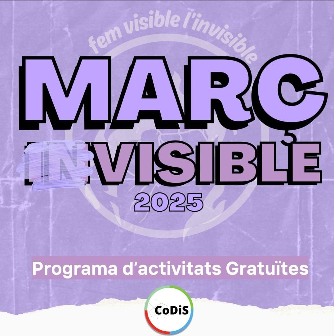 Des del Projecte CODIS, us presentem la programació d'activitats especials del MARÇ INVISIBLE en el marc del 8-M. 💜
Durant tot el mes de març us portem una proposta d'activitats variades!
Totes les nostres activitats són GRATUÏTES!
#FundacioMain #GenerantOportunitats