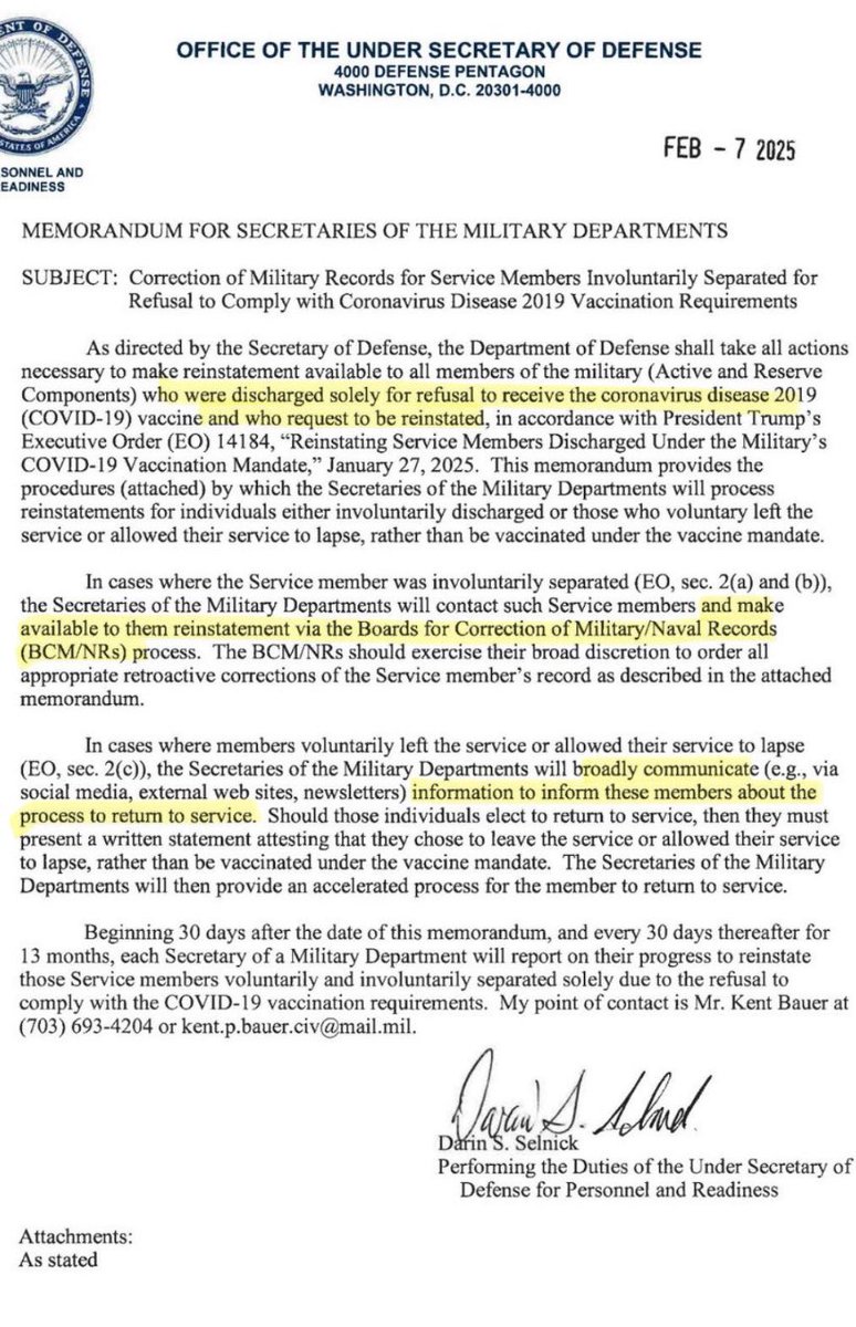 RobGreen1010's tweet photo. Why was this released so quietly, @PeteHegseth?

I am an Active Duty member of your @DeptofDefense and tracking COVID-related items about as closely as one can. And I did not get my hands on this until the 12th, 5 days after release.

It does little to win back trust, nothing to hold any leader accountable, and leaves out restoration for thousands of service members who were harmed in myriads of ways not covered by the two criteria Mr. Selnick specifies.

There is also no apology here, despite assurances by @realDonaldTrump, that there would be apologies.

I appreciate the good things you have done so far as @SecDef, but there is still much work left to do to achieve COVID Accountability and Restoration.