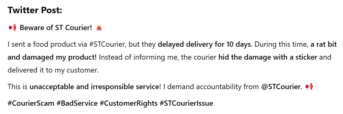 nanthakumarisha's tweet photo. 📢 Warning: ST Courier Fraud! 🚨

Sent a food parcel via #STCourier, but they delayed it for 10 days. A rat damaged my product, but they hid it with a sticker and delivered it to my customer This is cheating! @STCourier,take responsibility
#CourierScam #BadService #STCourierIssue https://t.co/sf7yrQTDmH