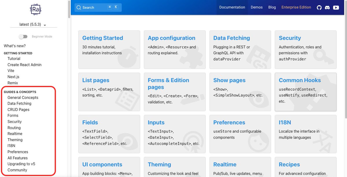 ReactAdmin's tweet image. Exciting news: the react-admin documentation now features a "Guides &amp; Concepts" section that should help newcomers learn the essential concepts of react-admin.💡
Even seasoned developers will learn something from these guides!😉
🔗marmelab.com/react-admin/do…
#reactadmin #react #OSS
