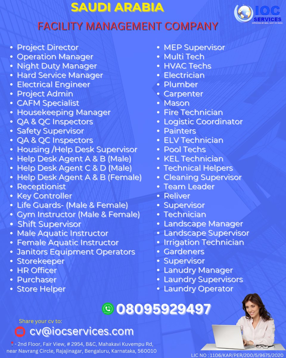 iocsgroup's tweet image. DANAH FM COMPANY - SAUDI ARABIA
#FacilityManagement
#FMServices
#FacilityWorkers
#FacilityMaintenance
#BuildingMaintenance
#MEPTechnician
#HVACTechnician
#BMSOperator
#ElectriciansLife
#PlumbingServices
#CivilTechnician
#MechanicalTechnician
#AVTechnician