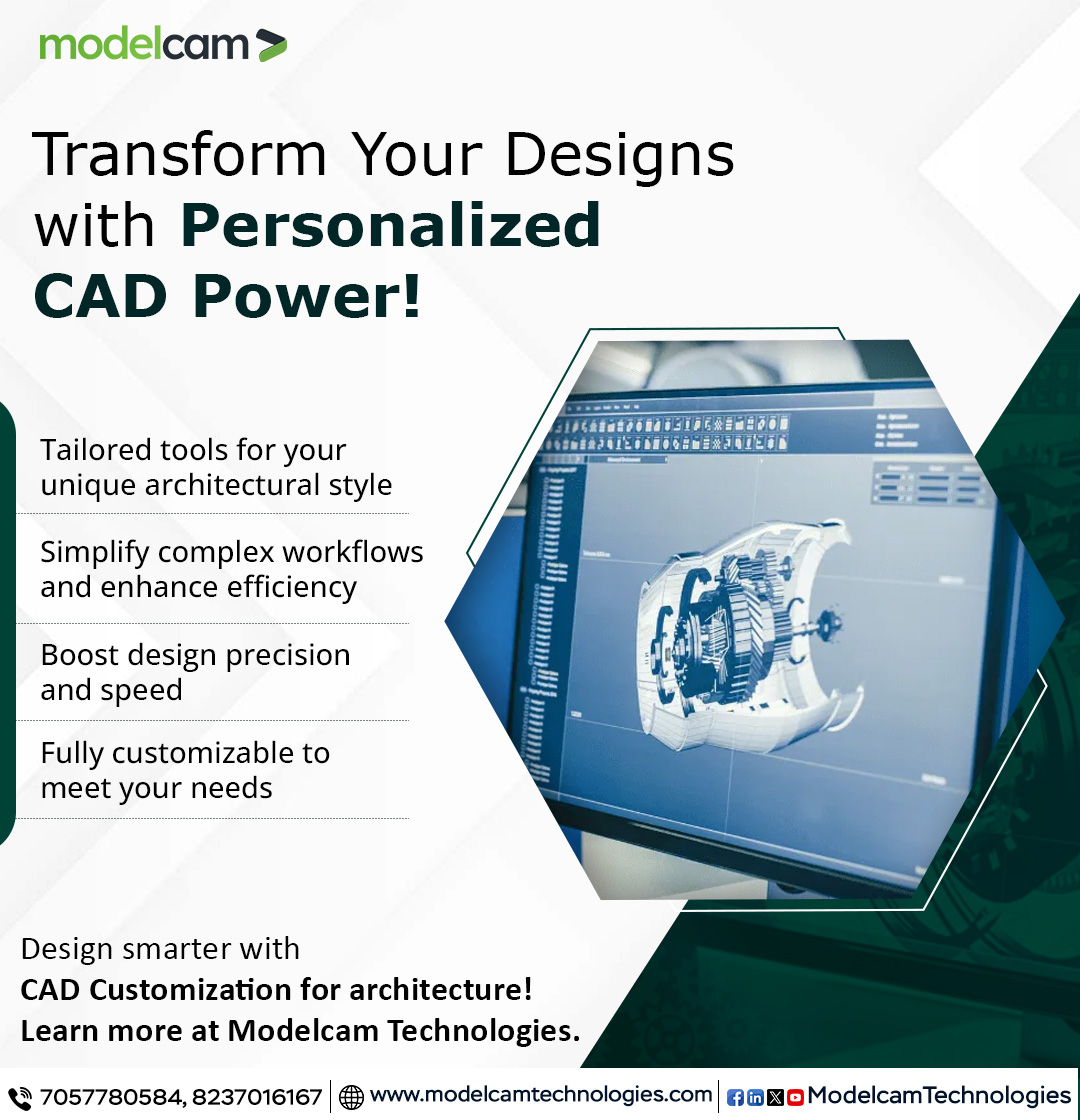 Modelcam's tweet image. Transform your architectural designs with #CADCustomization! 🚀 Boost efficiency, precision &amp;amp; creativity with tailored tools. Streamline workflows &amp;amp; speed up projects.
🔗 Learn more: tinyurl.com/4u474sku

 #SmartCAD #ArchitectureDesign #DesignInnovation #TechForArchitects