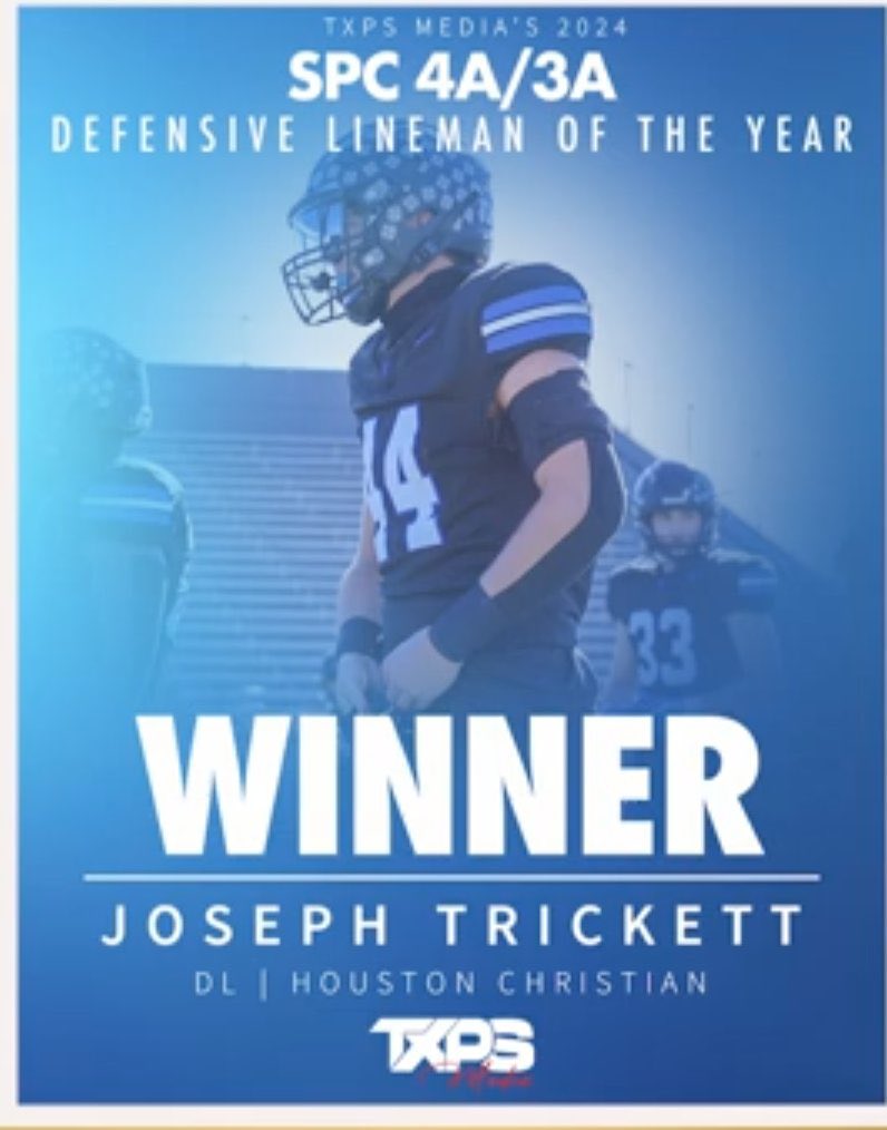Joseph Trickett #44 (@josephtrickett) on Twitter photo Thank you <a href="/TXPSMedia/">Texas Private School Media</a> for the recognition
and I’m especially thankful for all my teammates and coaches who w/o them I wouldn’t be here and most of all I’m thankful to the Lord and His blessings in my life. Thank you <a href="/TXPSMedia/">Texas Private School Media</a> for the recognition
and I’m especially thankful for all my teammates and coaches who w/o them I wouldn’t be here and most of all I’m thankful to the Lord and His blessings in my life.