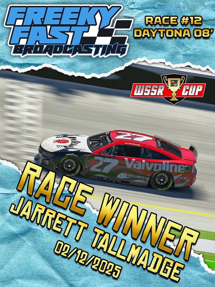 FreekyFast's tweet image. HE MADE IT IN!

After fighting his way inside the top 15 the whole race he put it all together in the end. Jarret Tallmadge WINS at Daytona 08&apos; locking himself into the playoffs!

#iRacing | #FreekyFast