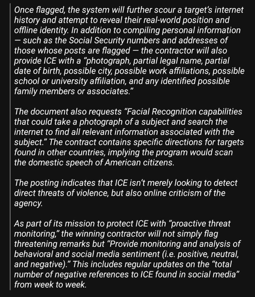 ICE is now investigating any forms of criticism on social media as "proactive threat monitoring"
