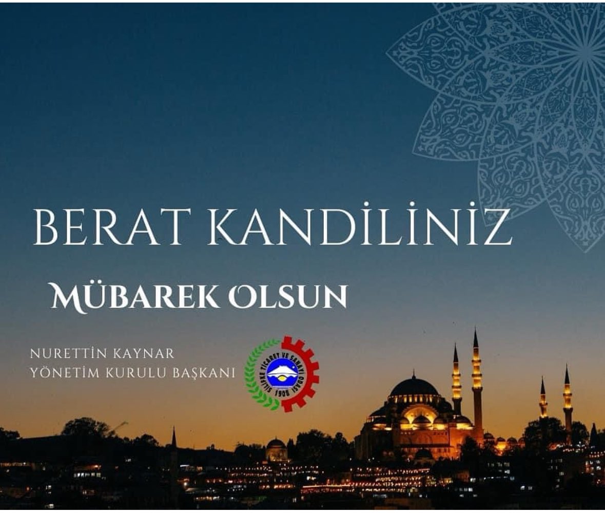 Silifke Ticaret ve Sanayi Odası (@silifkesitso) on Twitter photo Kalplerimizi umut ve merhametle kaplayan, Ramazan ayının müjdecisi Berat Kandili’nin tüm insanlığa huzur, esenlik ve barış getirmesini temenni ediyorum.
Kandilimiz Mübarek Olsun.
<a href="/nurettinkaynar/">nurettin kaynar</a> Kalplerimizi umut ve merhametle kaplayan, Ramazan ayının müjdecisi Berat Kandili’nin tüm insanlığa huzur, esenlik ve barış getirmesini temenni ediyorum.
Kandilimiz Mübarek Olsun.
<a href="/nurettinkaynar/">nurettin kaynar</a>
