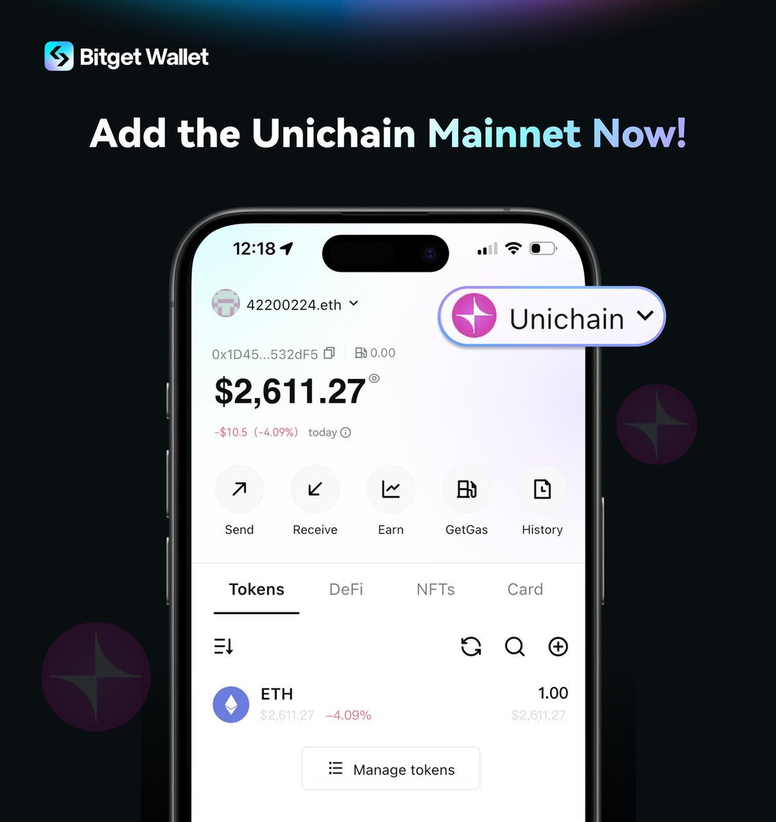 ✨ Unichainメインネットが #BitgetWallet で利用可能に！ 🔥 @unichain @Uniswap 👇方法  ✓Unichainメインネットを追加：ウォレット > すべてのメインネット >「Unichain」を検索＆追加 🔄 ETHをUnichainにブリッジ：ディスカバー  > Unichain DAppゾーン > Uniswapを開く ...