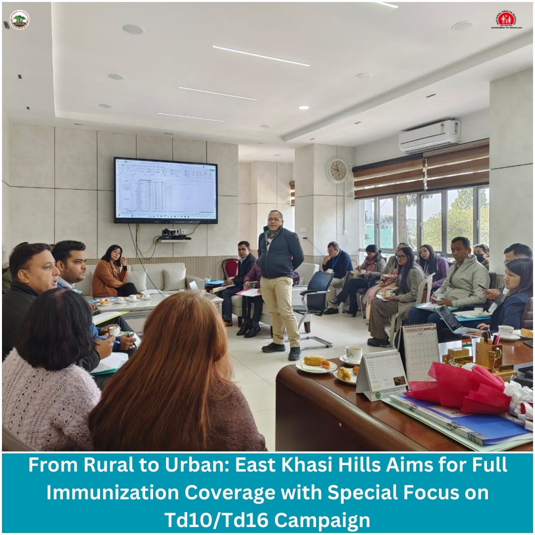meghalayahealth's tweet image. A District Task Force on Immunization was held y&apos;day chaired by Smt. R.M. Kurbah, IAS, DC #EastKhasiHills. The meeting aimed to review the progress of #RoutineImmunization programs, with a special focus on Urban Immunization Strengthening and the Td10/Td16 Vaccination Campaign.