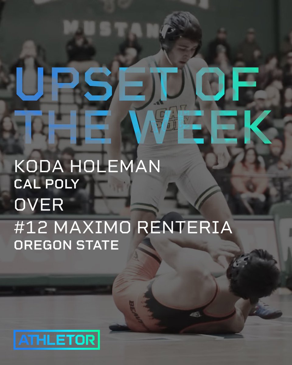 athletor's tweet image. 🚨 Upset Alert 🚨 125: Koda Holeman (@CalPolyWrestle) stuns #12 Maximo Renteria (Oregon State) with a 4-1 SV win in this week's Athletor Upset of the Week. #NCAAWrestling #UpsetAlert #Athletor