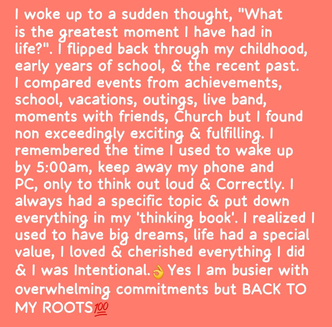 michealtjoseph1's tweet image. I have found nothing enriching than to think out loud. For some people instead of thinking, they get deeper in thoughts/worry coz in many African languages, the two mean the same. We must awaken the spirit of intentional thinking & correct thinking if we are to change the world.