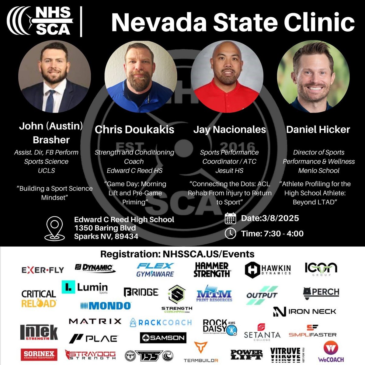 Very excited to announce that Edward C Reed High School will be hosting the NHSSCA Nevada State Clinic on March 8th! Top of line coaches sharing knowledge in everything Strength and Conditioning

Register here nhssca.us/event/2025-nhs…

@nhssca <a href="/ReedHSAthletics/">Reed HS Athletics</a>
#NHSSCA #stateclinic