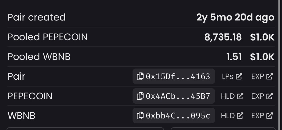 0x4ACb2349420C3BfA6e0077C6d35de4Bb49aa45B7

dexscreener.com/bsc/0x15DfE422…

6 month older than original Pepe leaving this here until some proper cabal sees this 

If it’s meme season then OG pepe deserves the moon (first ever Pepe created)