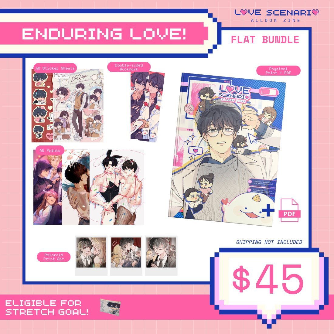 ONLY A COUPLE MORE LEFT! 🩷

The flat bundle includes all flat merch items and the zine! This bundle is eligible for the early bird bonus, shares campaign goal, and stretch goal 2 (the pouch)!  NSFW side zine is sold separately as an add-on!

🛒 alldokzine.bigcartel.com
