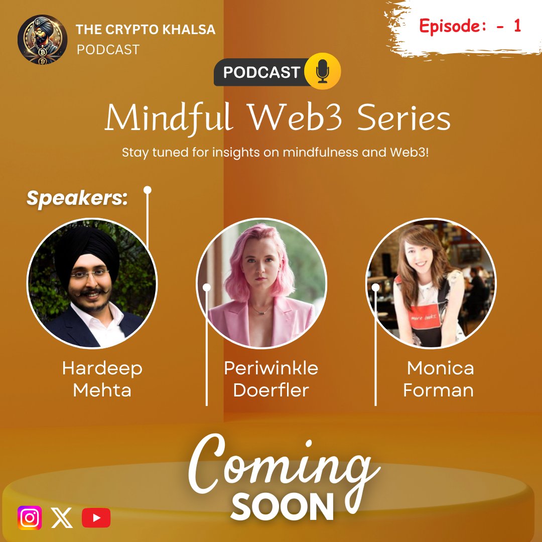 TheCryptoKhalsa's tweet photo. Get ready for the Mindful Web3 Series! ๐งโจ
In our first episode, weโre joined by Monica Forman & Periwinkle to explore crypto, womenโs empowerment, mental health, and mindfulness in Web3. ๐ฟ๐ช
Stay tuned! ๐ซ
#MindfulWeb3 #WomenInCrypto #CryptoPodcast #ComingSoon #Cryptokhalsa https://t.co/F5UHjCd25b