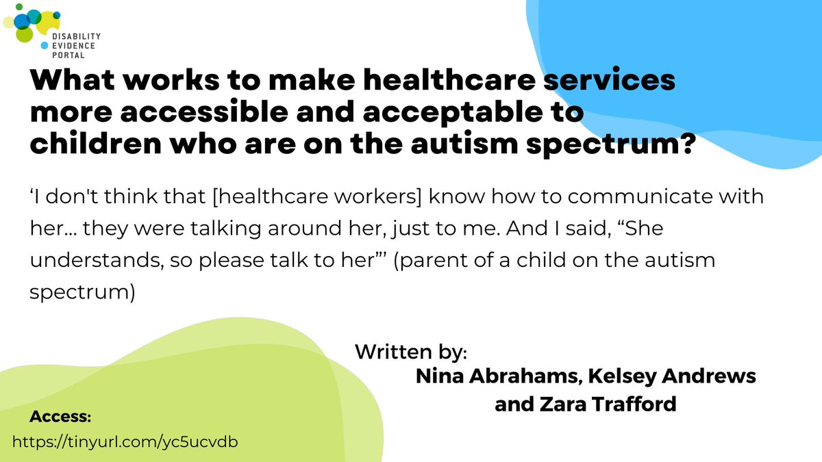 New brief alert!! What works to make healthcare services more accessible and acceptable to children who are on the autism spectrum? 👉tinyurl.com/yc5ucvdb