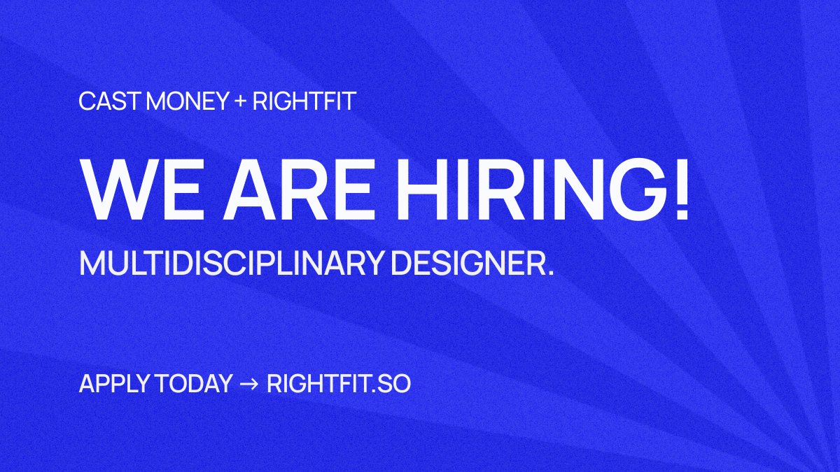 we're hiring a multidisciplinary designer at <a href="/thecastmoney/">castmoney</a> via rightfit!

looking for someone who can handle ux/ui, branding, and social media design—crafting seamless experiences, building brand identity, and creating engaging content for our social defi platform.

→ hybrid