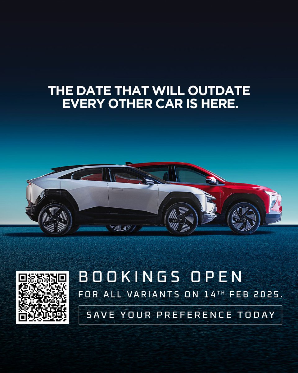 mahindraesuvs's tweet photo. Bookings open for all nine variants of XEV 9e & BE 6 tomorrow, 14th February 2025. 

Unlimit yourself. You’ll love it.
 
Save your preference today for a one-step booking: https://t.co/HKseQ50SOR
 
#UnlimitLuxury #UnlimitPerformance #UnlimitLove #UnlimitIndia #MahindraElectricOriginSUVs #XEV9e #BE6 #MahindraAuto