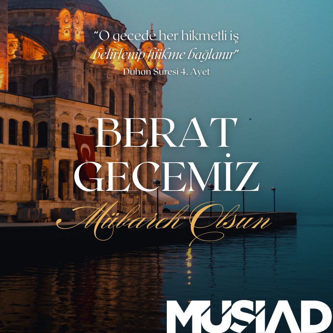 Mübarek Ramazan ayının müjdecisi Berat Gecemizin, milletimiz ve tüm İslam âlemine hayırlar getirmesini diliyor, bu mübarek gecenin huzur ve kurtuluşa vesile olmasını Yüce Allah'tan niyaz ediyorum.

Berat Gecemiz mübarek olsun.