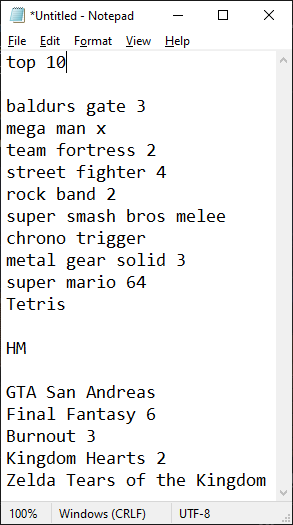 Basik_px's tweet photo. Tried doing a top 10 video games of all time list (of games I've played), not ordered. https://t.co/ppvrka4kgD