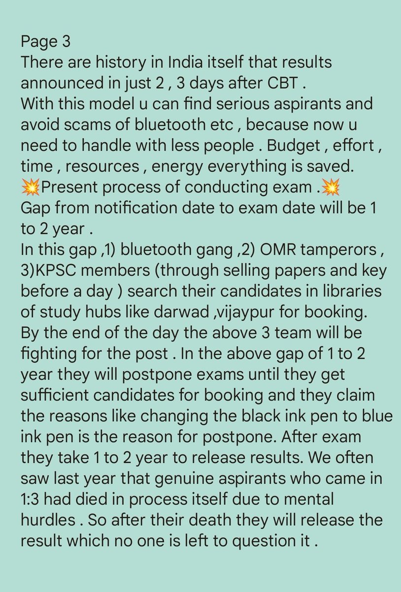 KPSC ವಿರುದ್ಧ ರಾಜ್ಯದ ಅಭ್ಯರ್ಥಿಗಳಲ್ಲಿರುವ ಕಿಚ್ಚು ನೋಡಿದರೆ ಎದೆ ಝಲ್ ಎನ್ನುತ್ತಿದೆ. 🔥 ನಾವು CBT ಪರೀಕ್ಷೆ ಅನುಷ್ಠಾನಗೊಳಿಸಬೇಕು. ವಂಚನೆಗಳನ್ನು ಶಾಶ್ವತವಾಗಿ ಅಂತ್ಯಗೊಳಿಸಲು ಹೊಸ ನೇಮಕಾತಿ ಮಾದರಿಯ ಬಗ್ಗೆ ಕೆಳಗಿನ ಮಾಹಿತಿಯನ್ನು ಗಮನಿಸಿರಿ. ಇದು ಯಶಸ್ವಿಯಾ ದಲ್ಲಿ ಫೆಬ್ರವರಿ 18 ರ ಹೋರಾಟ   ಇತಿಹಾಸ ಪುಟ ಸೇರುವುದು ಖಂಡಿತ.