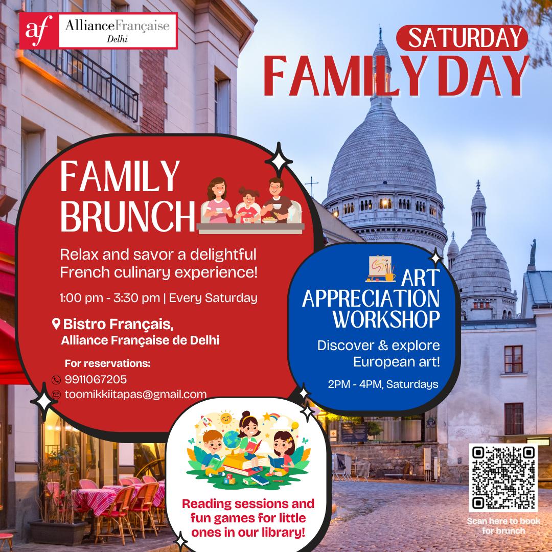 Alliance française de Delhi (@alliancefrdelhi) on Twitter photo 🎉 Saturday is Family Day at AF Delhi ! 🇫🇷✨
🥐 French Family Brunch at Café Bistro Français
🕐 Time: 1:00 PM – 3:30 PM
📞 For reservations: 9911067205
✉️ toomikkitapas@gmail.com
📚 Kids’ Fun & Reading Sessions at the AFD Library
📞 For details: 011 43500 221/237 🎉 Saturday is Family Day at AF Delhi ! 🇫🇷✨
🥐 French Family Brunch at Café Bistro Français
🕐 Time: 1:00 PM – 3:30 PM
📞 For reservations: 9911067205
✉️ toomikkitapas@gmail.com
📚 Kids’ Fun & Reading Sessions at the AFD Library
📞 For details: 011 43500 221/237