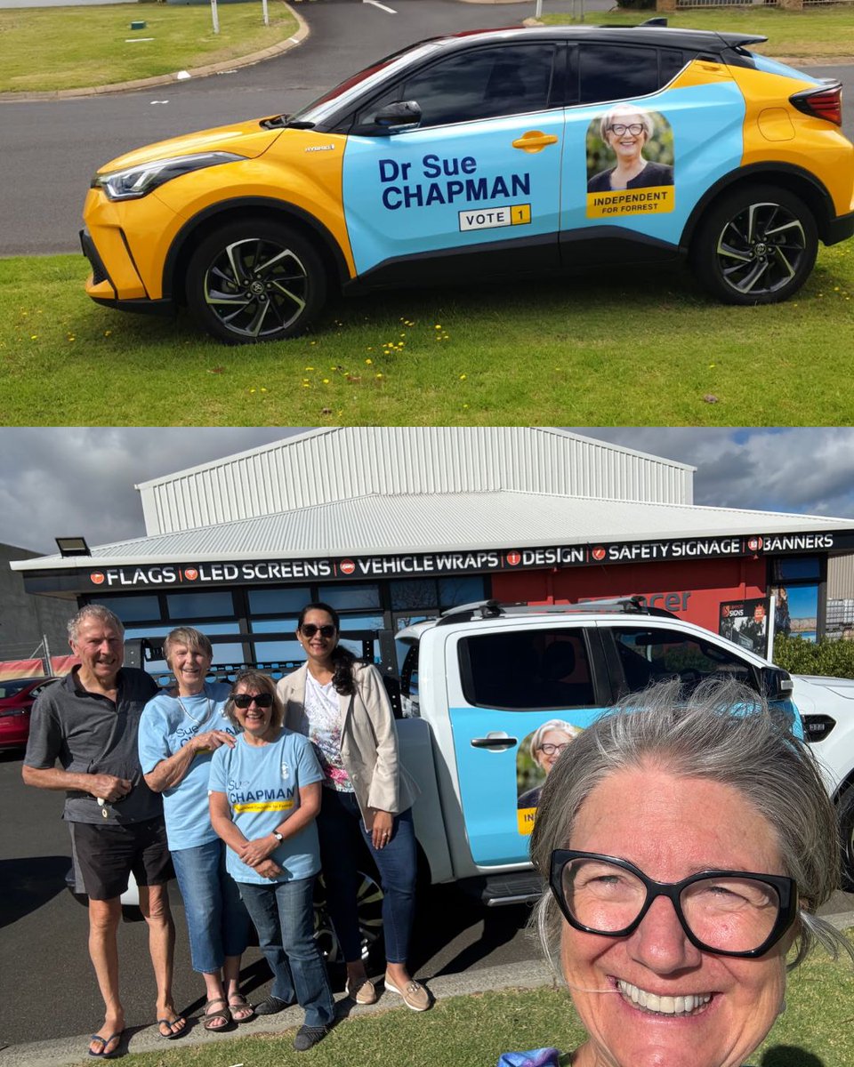 drsue4forrest's tweet image. So cool seeing more of these on the roads of Forrest! Huge thanks to Wrapp’r for making it happen. Let me know if you spot one! 

#blueskythinking #forrestvotes #thinkbig #auspol