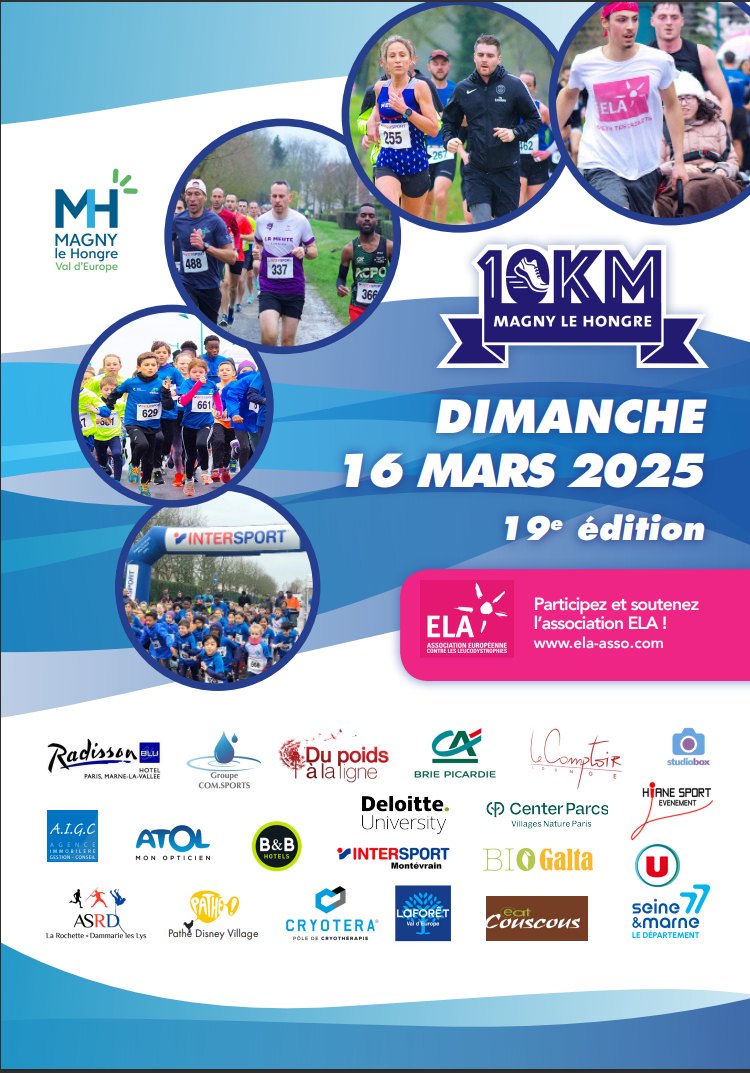Magny le Hongre (@magny_le_hongre) on Twitter photo La course les #10kmdemagny c'est dans1️⃣mois ! 👟
🫶Au profit de l’association <a href="/ELAOfficielle/">Association ELA</a>
📅 Dim. 16 mars 9h30
📍Gymnase Émilie Andéol #MagnyleHongre
Prenez vite votre dossard !🏃
👉bit.ly/3QiBFVC La course les #10kmdemagny c'est dans1️⃣mois ! 👟
🫶Au profit de l’association <a href="/ELAOfficielle/">Association ELA</a>
📅 Dim. 16 mars 9h30
📍Gymnase Émilie Andéol #MagnyleHongre
Prenez vite votre dossard !🏃
👉bit.ly/3QiBFVC