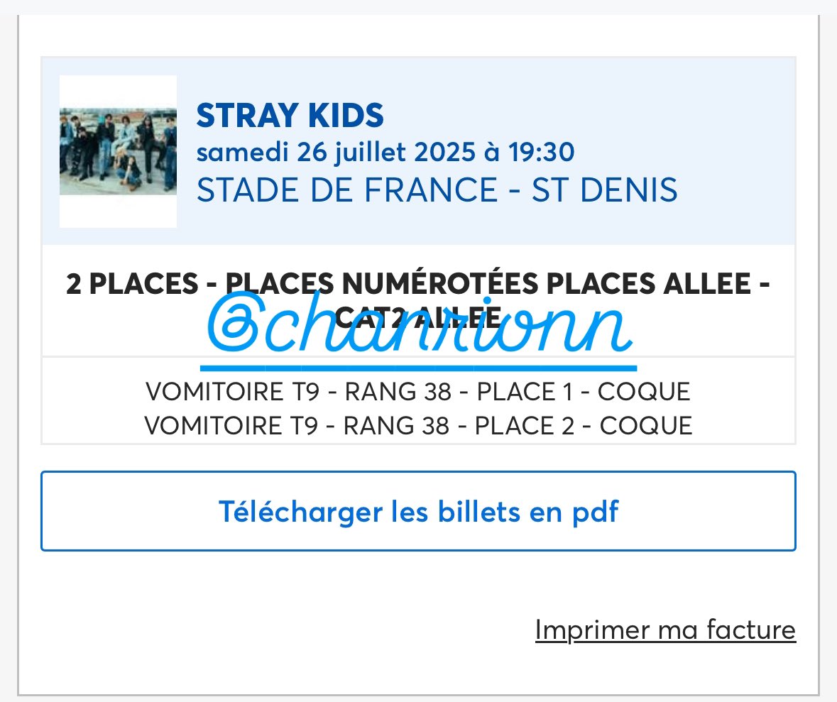 Marion_lpc's tweet photo. WTS STRAY KIDS DAY 1 PARIS 312,65€ for both
T9 - RANG 38 - SEAT 1&2 !
pay with paypal (or wero for French bank )
#StrayKids_dominATE_EUROPE #StrayKids_dominATE_Paris #wtsstraykids #wtsskz #straykidssale https://t.co/WBzNwcZ65B