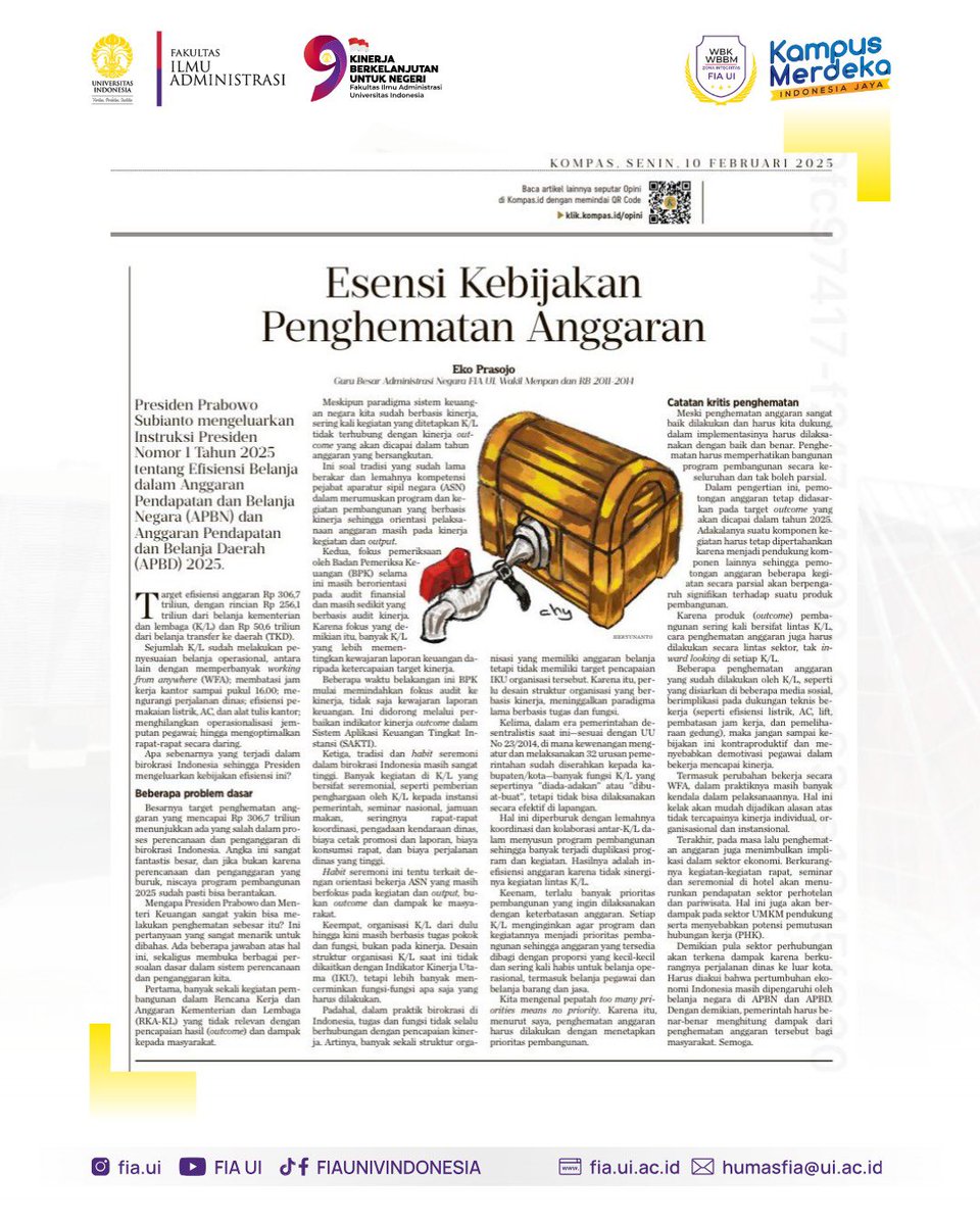 fia_ui's tweet image. [Artikel Esensi Kebijakan Penghematan Anggaran Prof. Dr. Eko Prasojo, Mag.rer.publ]

• Esensi Kebijakan Penghematan Anggaran
Baca Selengkapnya disini :
(bit.ly/artikelahli1)

#fiaui #Universitasindonesia #fiasuper