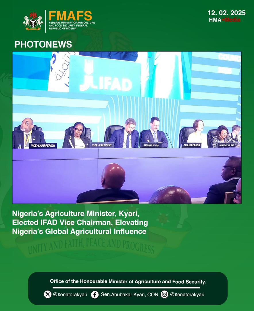 Big Congratulations to the Hon. Minister for Agriculture and Food Security <a href="/SenatorAKyari/">Sen. Abubakar Kyari, CON</a> as the new Vice Chairman <a href="/IFAD/">International Fund for Agricultural Development</a> Governing Council.