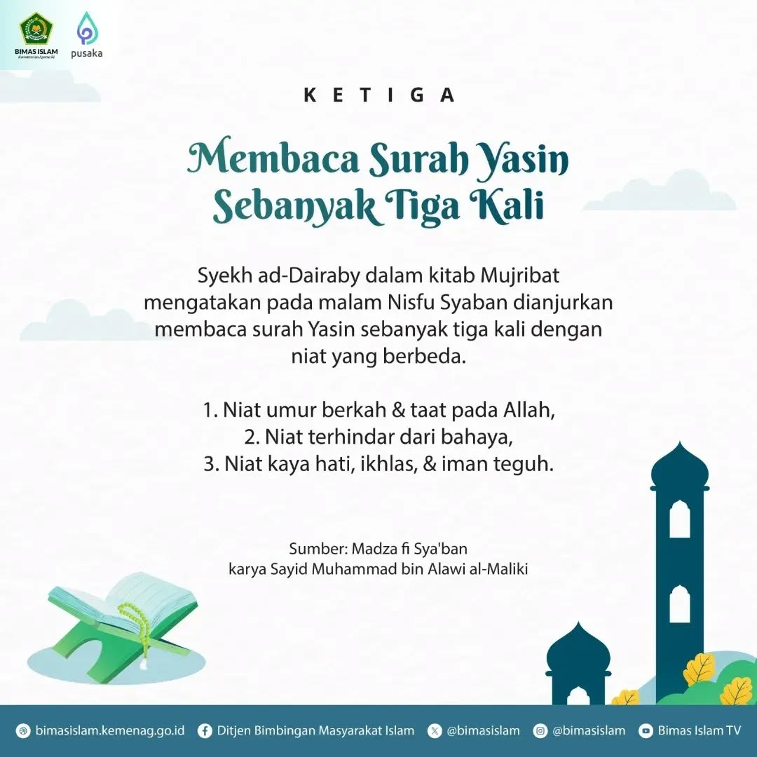BimasIslam's tweet photo. Halo #TemanBimasIslam! Jangan lewatkan kesempatan istimewa di malam Nisfu Sya’ban. Malam penuh berkah ini adalah momen yang tepat untuk memperbanyak amal ibadah dan mendekatkan diri kepada Allah.
#kemenag #bimasislam #syaban https://t.co/qGgX8gSe8E