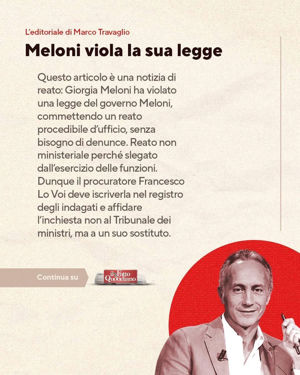 marcotravaglio's tweet photo. Meloni viola la sua legge.

Leggi l'editoriale completo in edicola e su FQ Extra 👉 https://t.co/lb7ofbSL6h https://t.co/1fgPvCTh6v