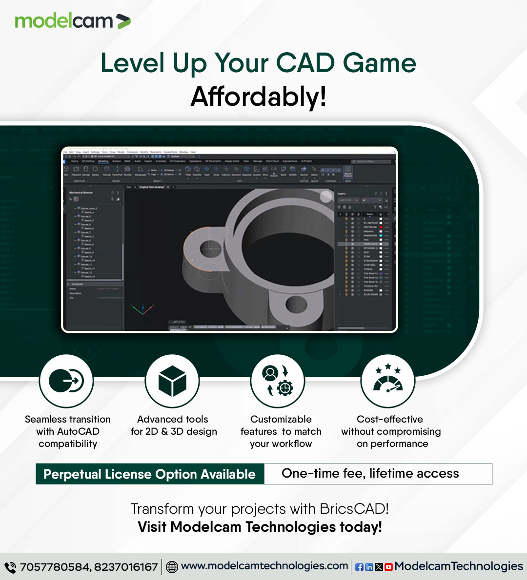 Modelcam's tweet image. #BricsCAD offers 2D &amp;amp; 3D tools, AutoCAD compatibility, and a customizable interface—all at an affordable price. Streamline workflows &amp;amp; boost creativity without breaking the bank!

Learn more: tinyurl.com/ym8me6sf

#CADCustomization #AffordableCAD #2DDrafting #3DModling