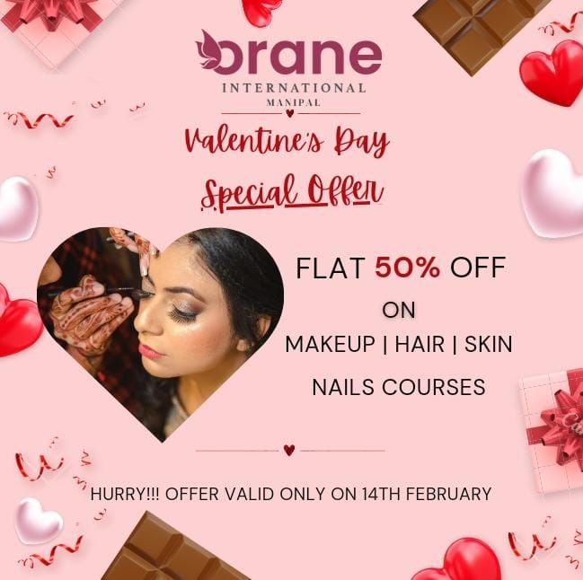v4news24x7's tweet image. Valentine's Day Special Offer Flat 50% Off on 
Makeup || Hair || Skin || Nails CoursesHurry Offer Valid only on 14th February 
For more information contact-8123 165 068 / 8123 163 935Visit us Today! Manipal Skill Development Center 
#v4news #msdc #orane #oraneinternational