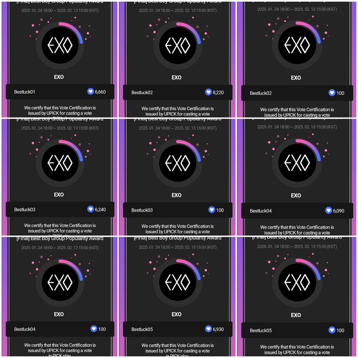exomyuniverse__'s tweet photo. Done vote for EXO in Upick

📌D'Awards - [Final] Best Boy Group Popularity

108.550💙

EXOLS ASSEMBLE FOR EXO 
EXO-L VOTE D-AWARDS
#VoteEXOonUpick
#EXOLFightD_awards
#EXOLsBounceBack 
#EXOLVotingMonsters
#EXO #엑소 
@weareoneEXO https://t.co/hzqFNV1KSa