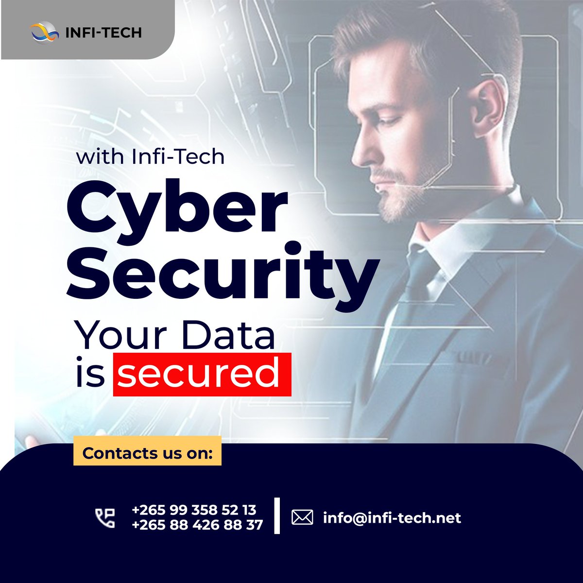 infitechmw's tweet image. Secure Your Data with Infi-Tech Cybersecurity 🔒

Protect your business from cyber threats with Infi-Tech’s advanced cybersecurity solutions. 

📞 Contact Us:
📱 +265 99 358 52 13 | +265 88 426 88 37
📧 info@infi-tech.net

#CyberSecurity #DataProtection #InfiTech 🚀