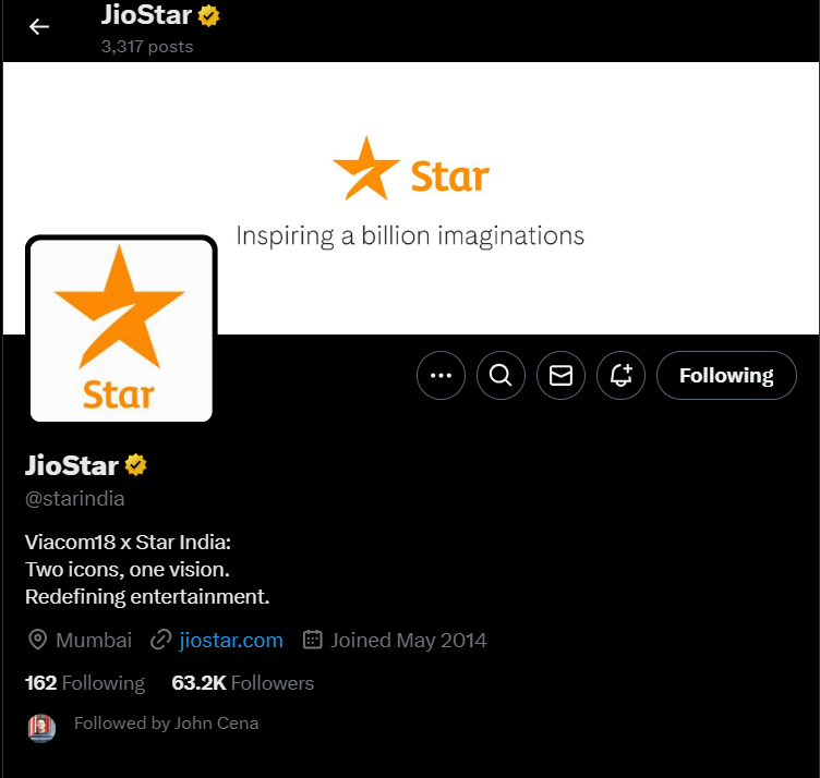 TechKard's tweet photo. #StarIndia's official account on X has been updated, and now it's called #JioStar https://t.co/3H373ejdSr