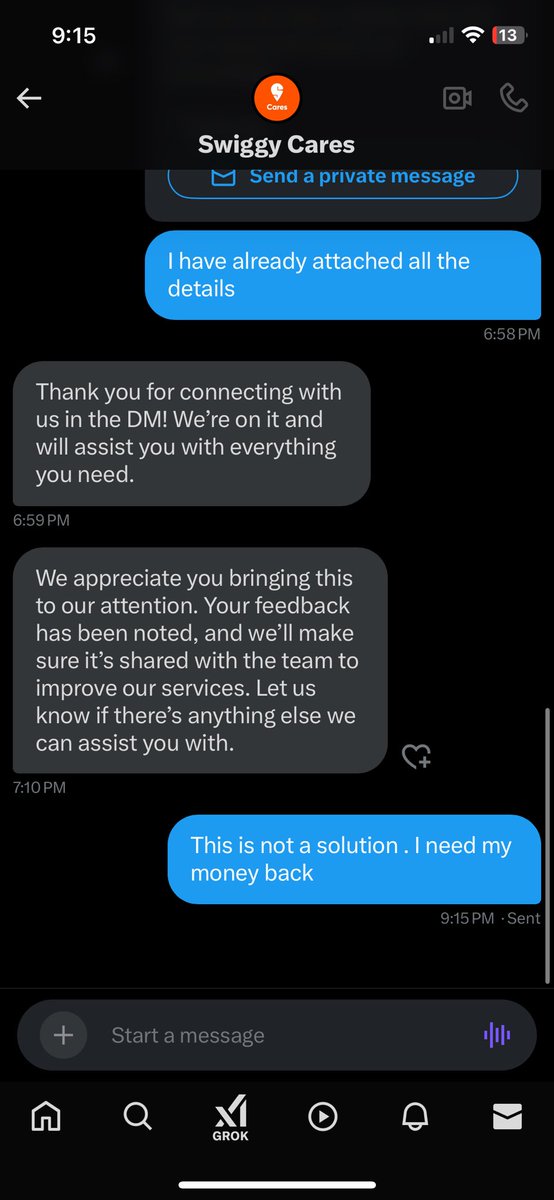 IHEENA17's tweet photo. @SwiggyCares @Swiggy @jagograhakjago @OrganicConsumer @ConsumerReports This is what Swiggy replies after connecting on DM @SwiggyCares @Swiggy 
They are pathetic guys . Sending wrong orders and not taking any action. @jagograhakjago @OrganicConsumer @ConsumerReports .
I am registering the complain on consumer forum . https://t.co/ASbMDLTcU3