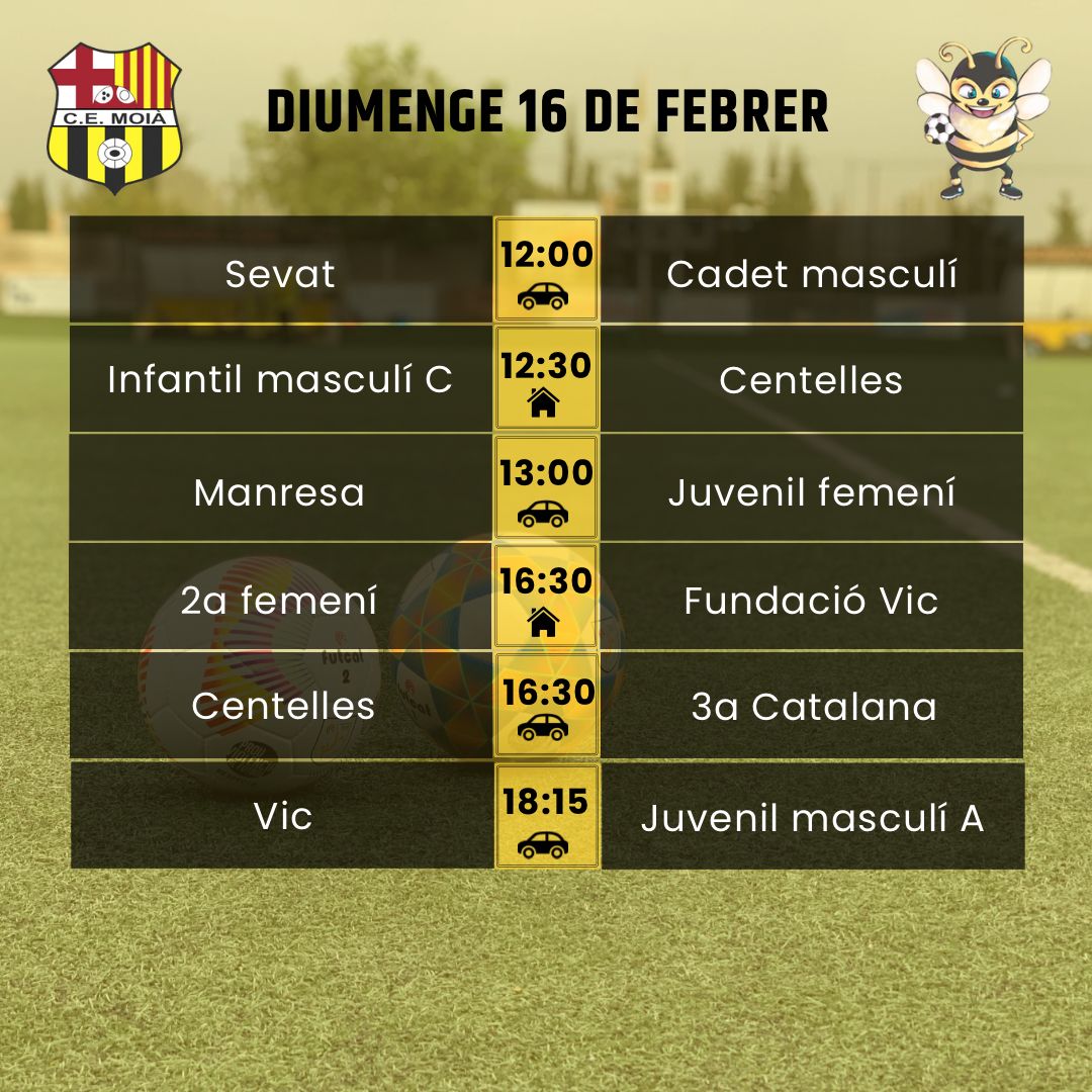 cemoia1922's tweet photo. ⚽️HORARIS CAP DE SETMANA⚽️
Som-hi Moià! 💛🖤
#somhimoià #futbol #moià #fcf #futcat #futfem #futbase #moianès https://t.co/dvqpdXwsRI