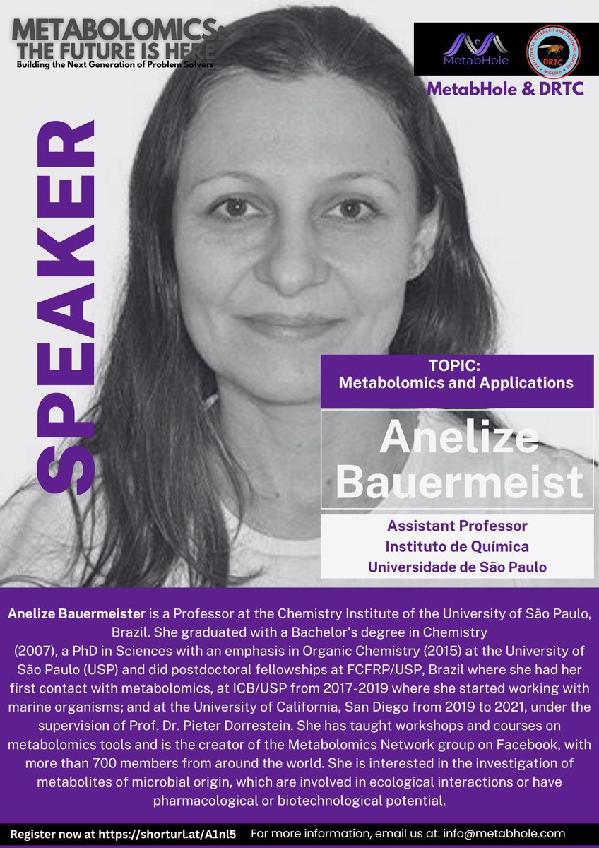 DrosophilaRTC's tweet image. Reminder:  Join @metabhole  and @DrosophilaRTC for the #Webinar on #Metabolomics.
Date: Saturday 15 February, 2025. 
Registration Link: form.jotform.com/250255828751158