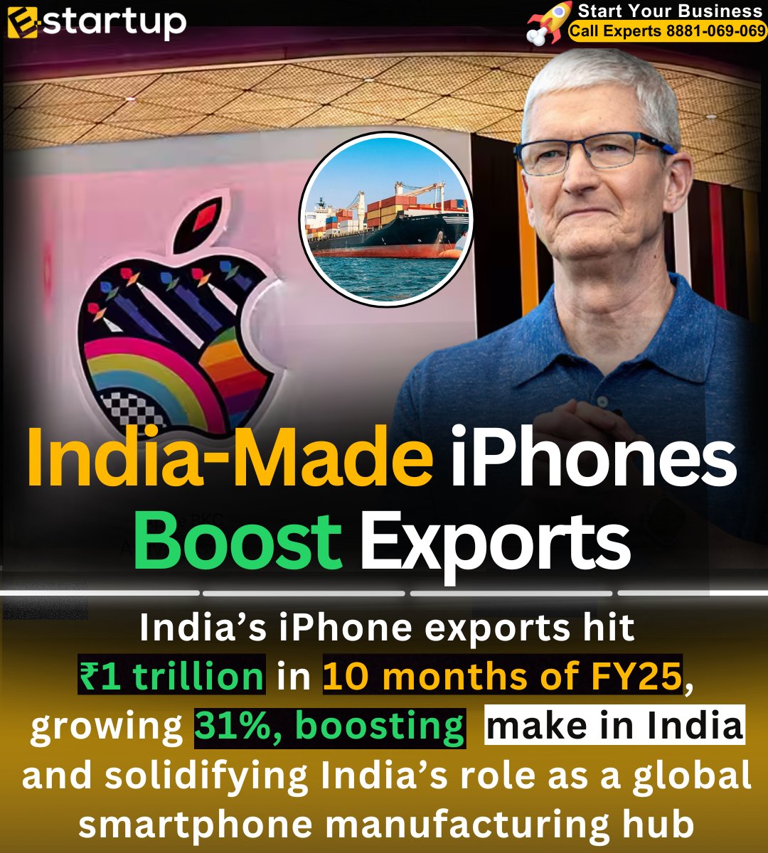 e_STARTUP_India's tweet image. Do you think India can outshine China? 🤔 Comment below! 👇
#MakeInIndia #iPhoneExports #TechGameChanger #ManufacturingPowerhouse