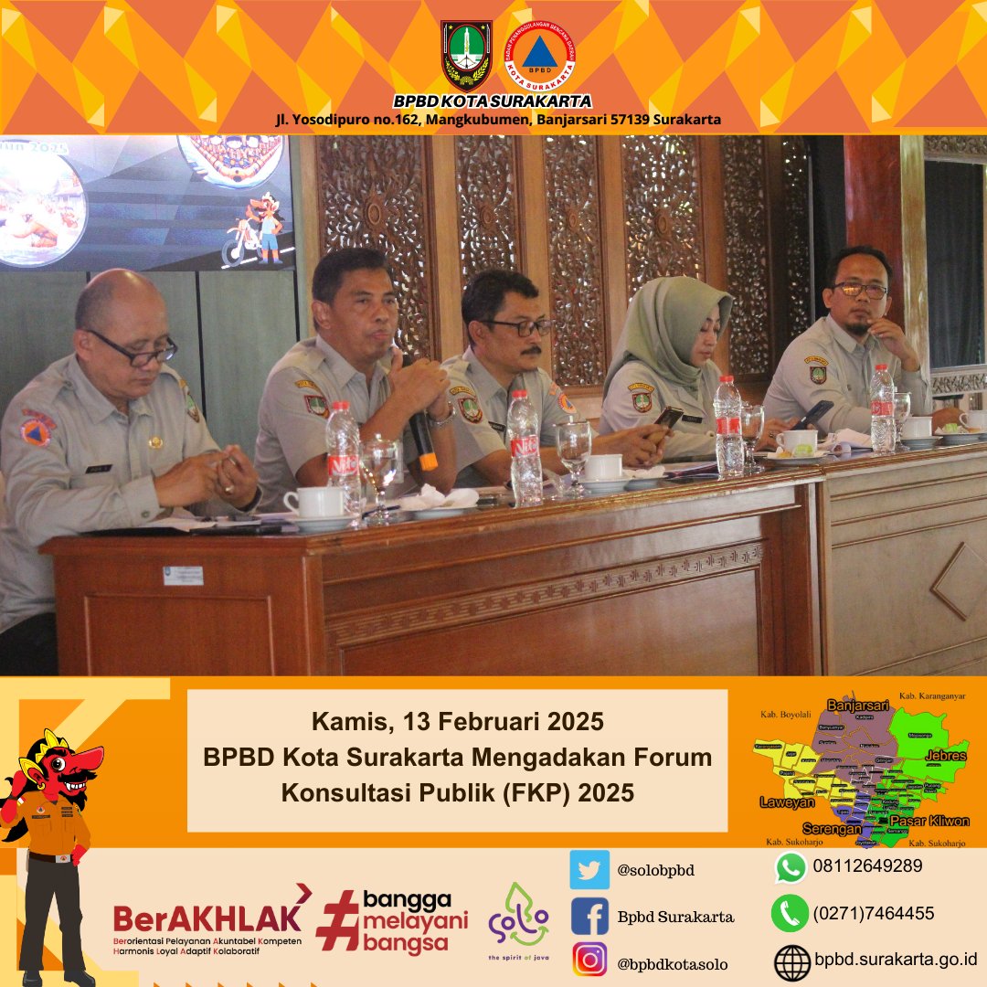 BpbdSurakarta's tweet photo. Kamis, 13 Februari 2025
BPBD Kota Surakarta Mengadakan Forum Konsultasi Publik (FKP) 2025
@BNPB_Indonesia 
@bpbdjateng 
@PEMKOT_SOLO https://t.co/YKUujmWX7O